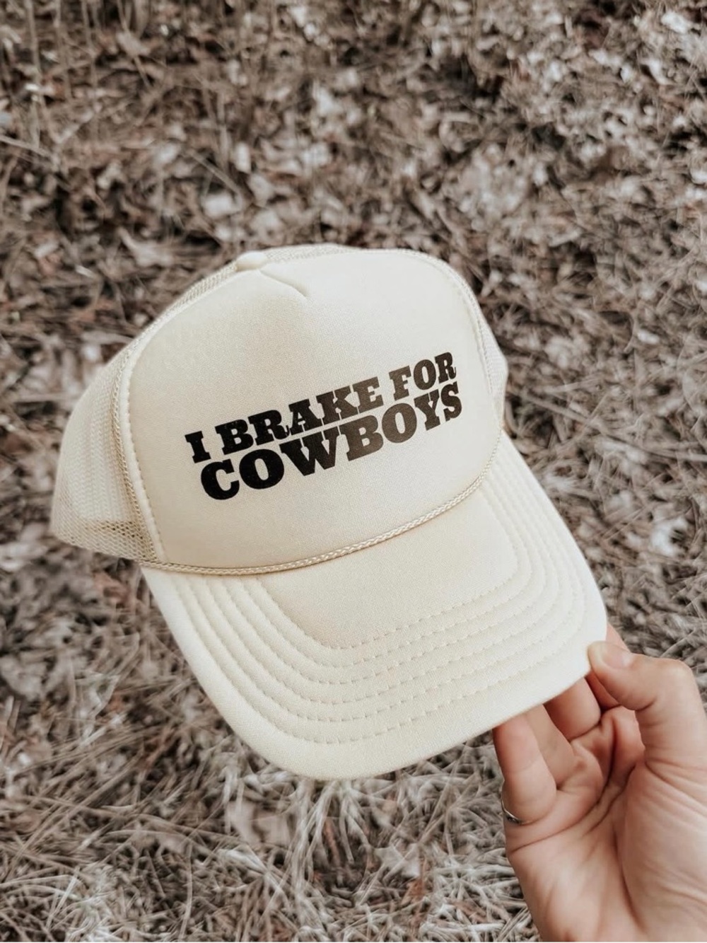 I Brake for Cowboys Beige Trucker Cap